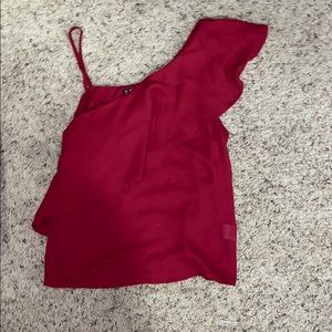 Crimson Off-the shoulder asymmetrical top